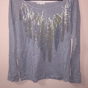 Long sleeve gold foil feather shirt